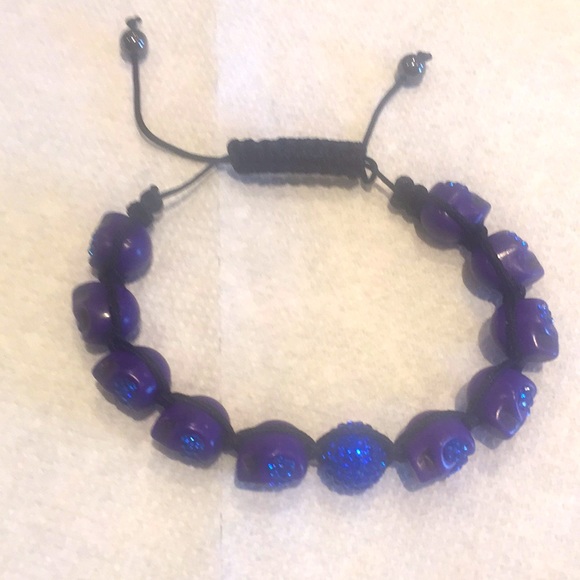 2 Bracelets: 1 Blue Stone&Crystals Skulls & 1 Gold - Picture 3 of 8